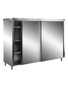 Förvaringsskåp i rostfritt stål med skjutdörrar AISI 430, platt tak, 1200x600 mm