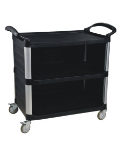 Multiduty service cart, half open, black PP