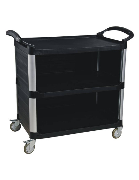 Multiduty service cart, half open, black PP